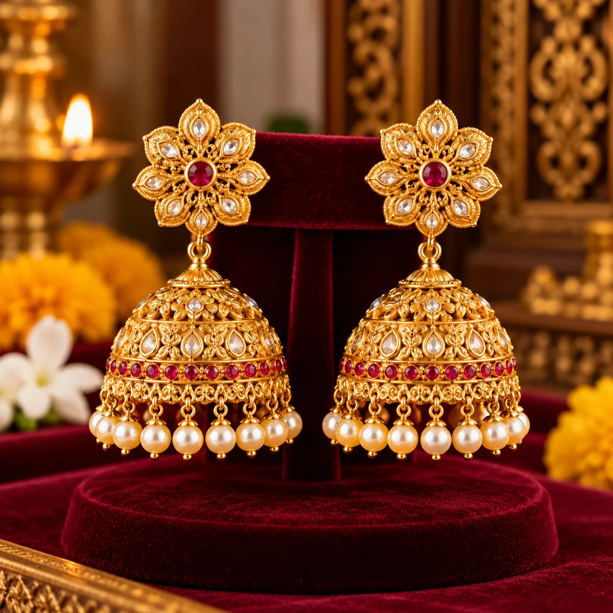 TRG Floral Jhumka Earrings